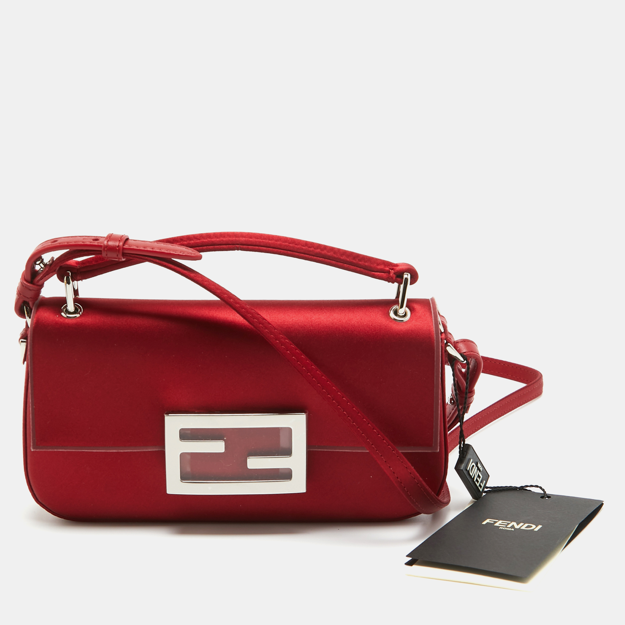 Pre-owned Fendi Red Satin Baguette Phone Pouch