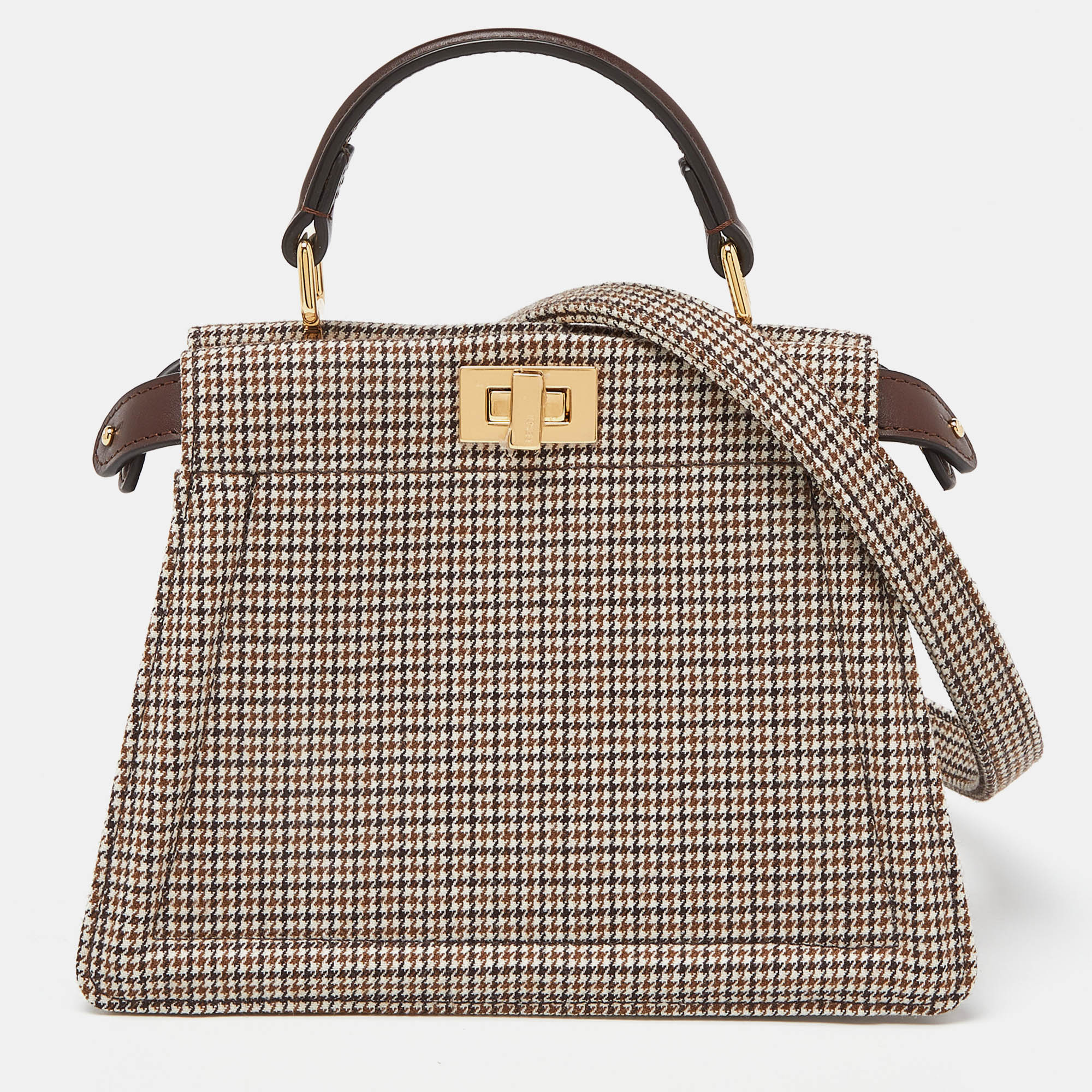 

Fendi Beige/Brown Wool and Leather Petite Peekaboo ISeeU Top Handle Bag