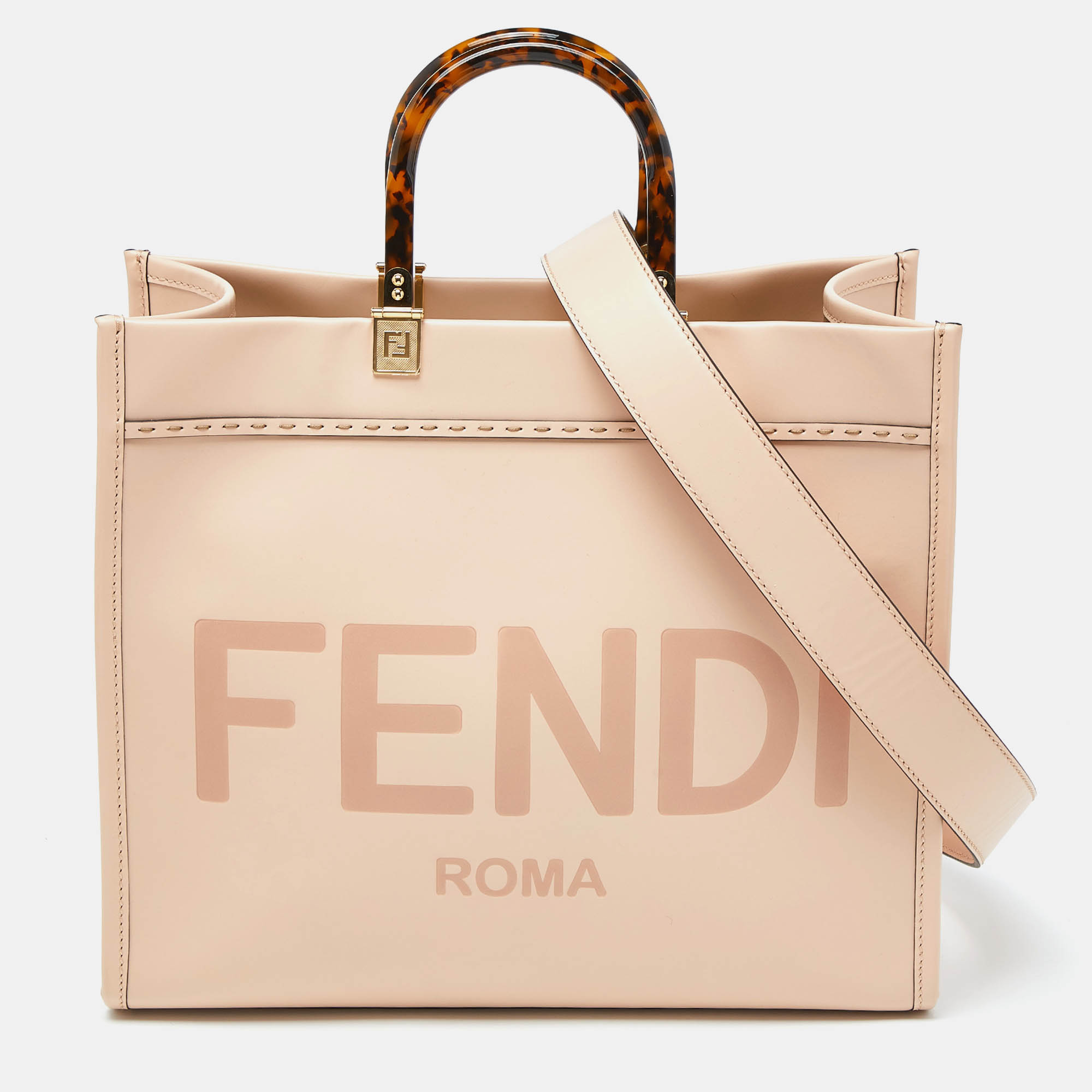Pre-owned Fendi Pink Leather Medium Sunshine Shopper Tote