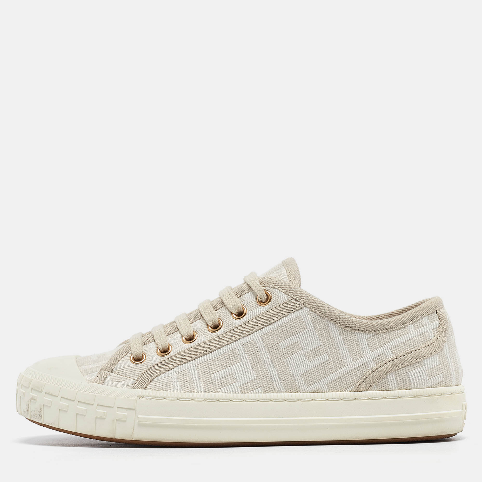 

Fendi Two Tone Zucca Canvas Domino Sneakers Size, White