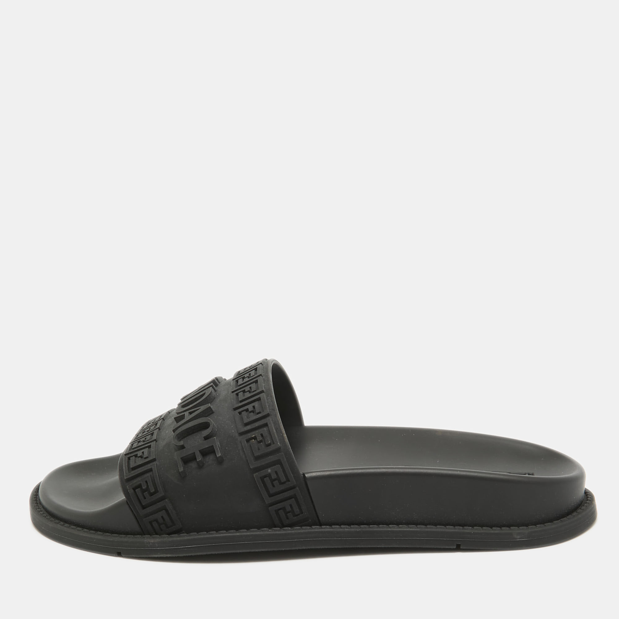 

Fendi x-Versace Black Rubber Logo Flat Slides Size