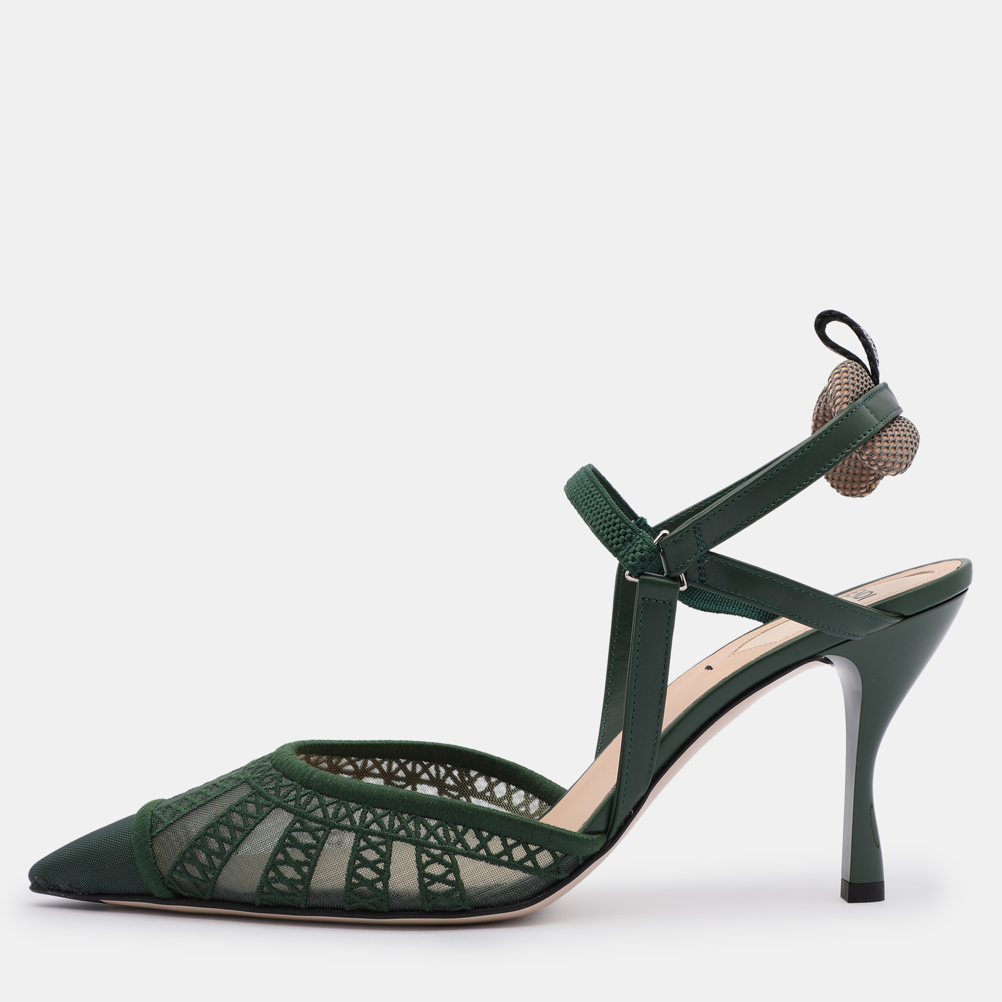 

Fendi Green Mesh and Leather Colibri Lite Slingback Pumps Size