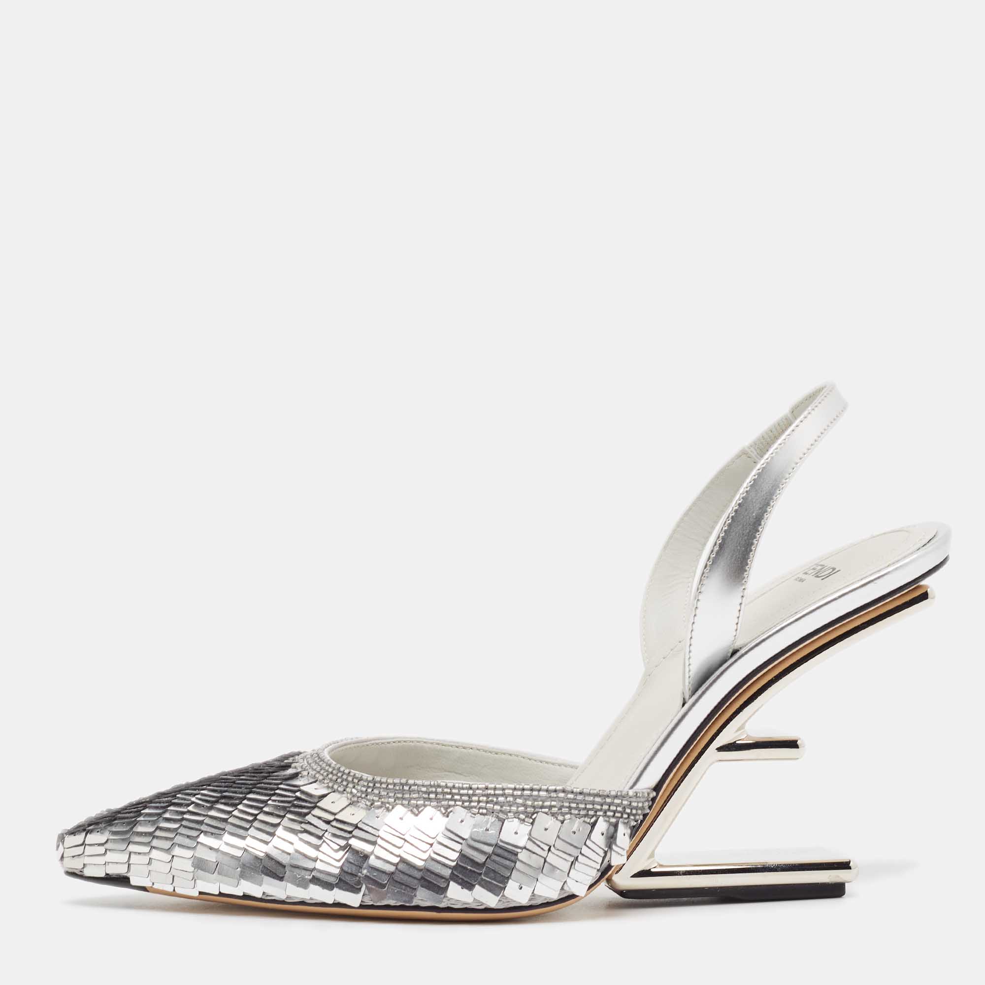 

Fendi Silver Leather and Sequins Fendi First Pumps Size