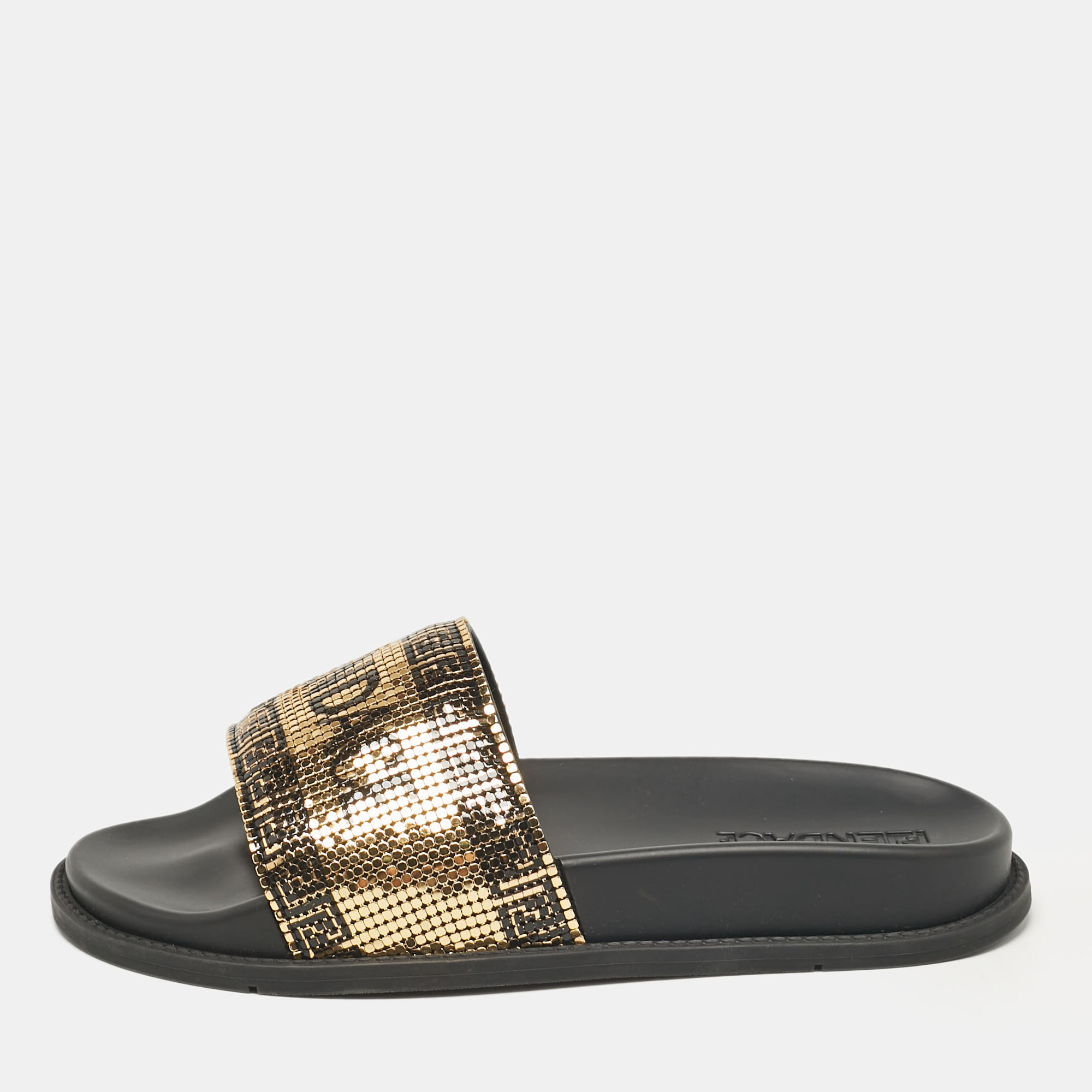 

Fendi x Versace Gold/Black Metal Mesh Pool Slides Size