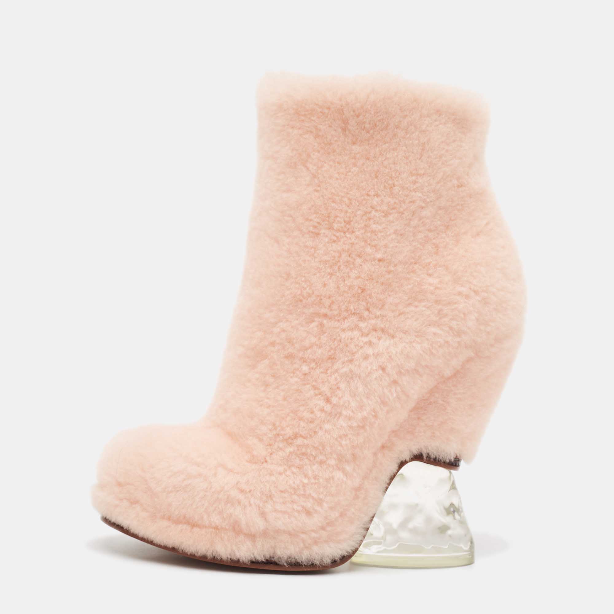 

Fendi Pink Shearling Fur Ankle Length Boots Size