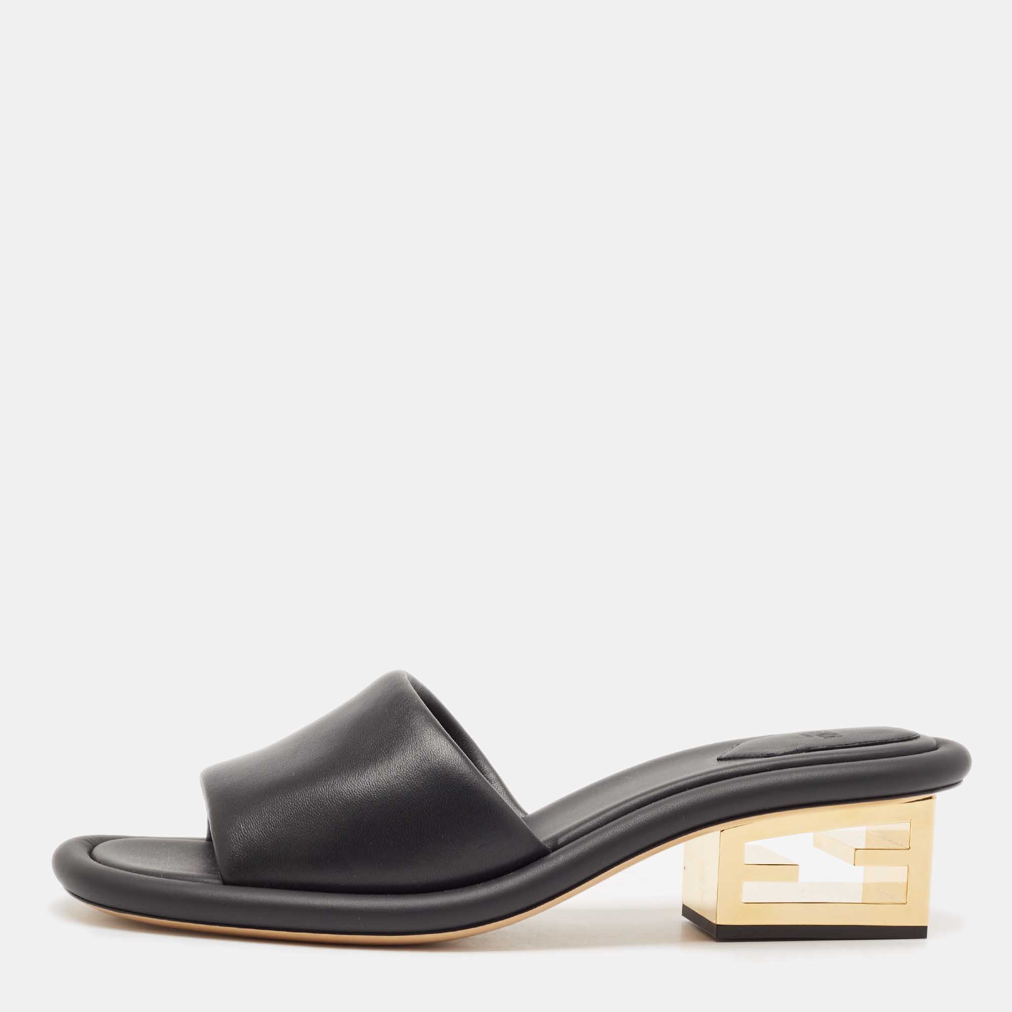 

Fendi Black Leather Baguette Slide Sandals Size