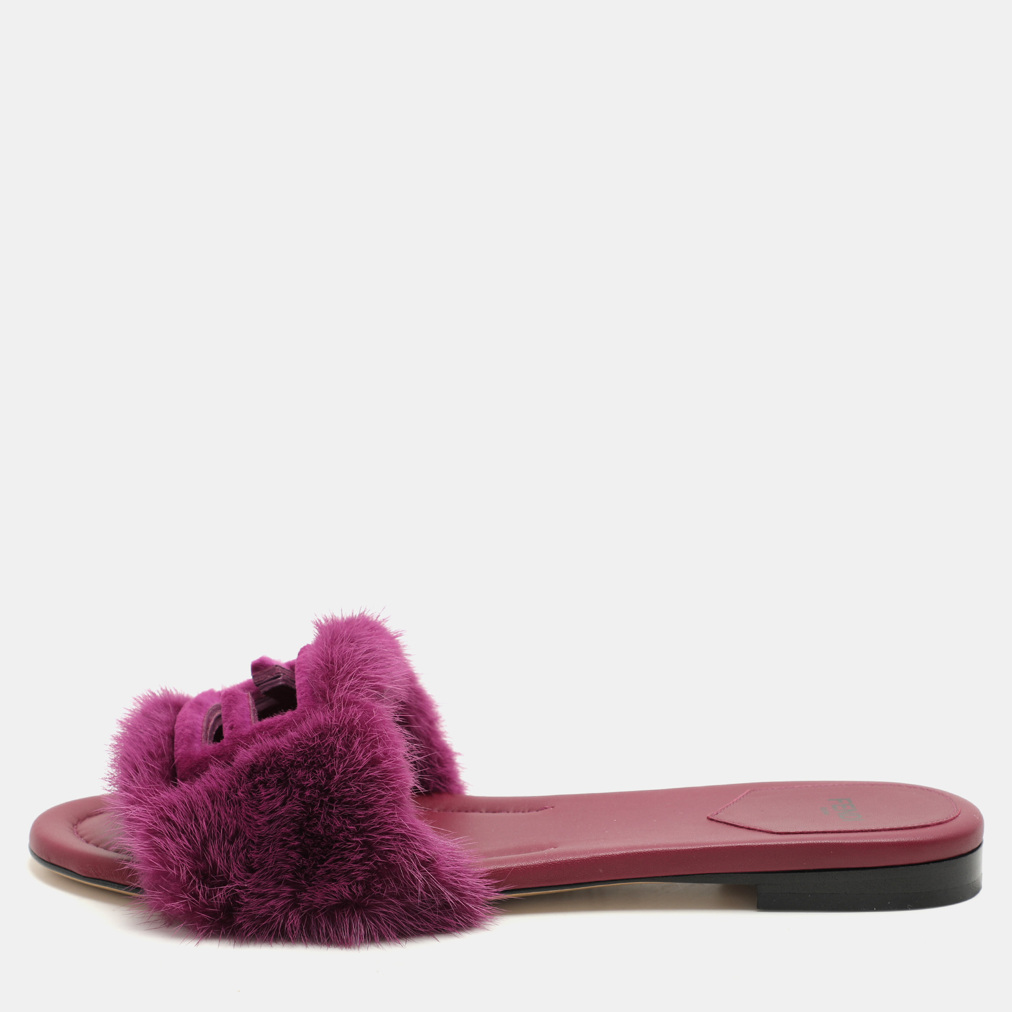 

Fendi Purple Mink Fur Baguette Flat Slides Size