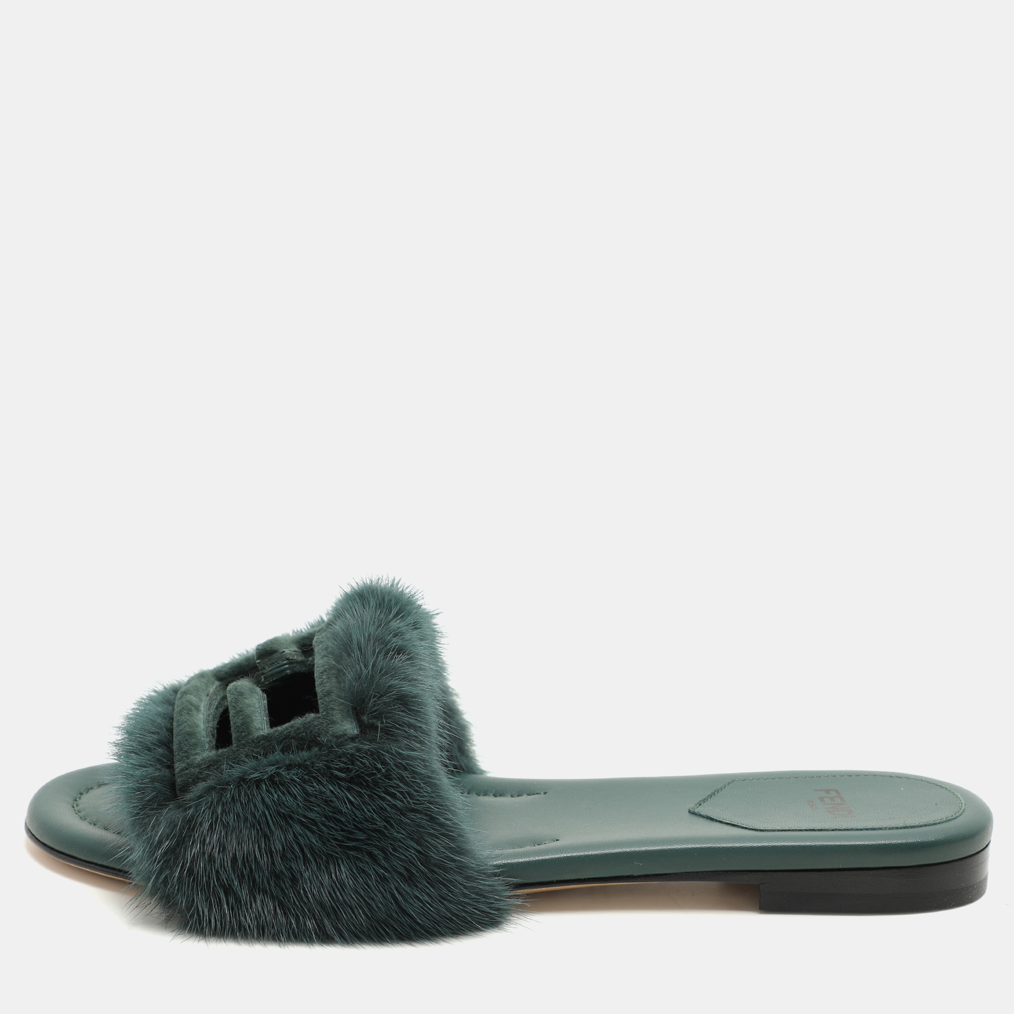 

Fendi Green Mink Fur Baguette Flat Slides Size