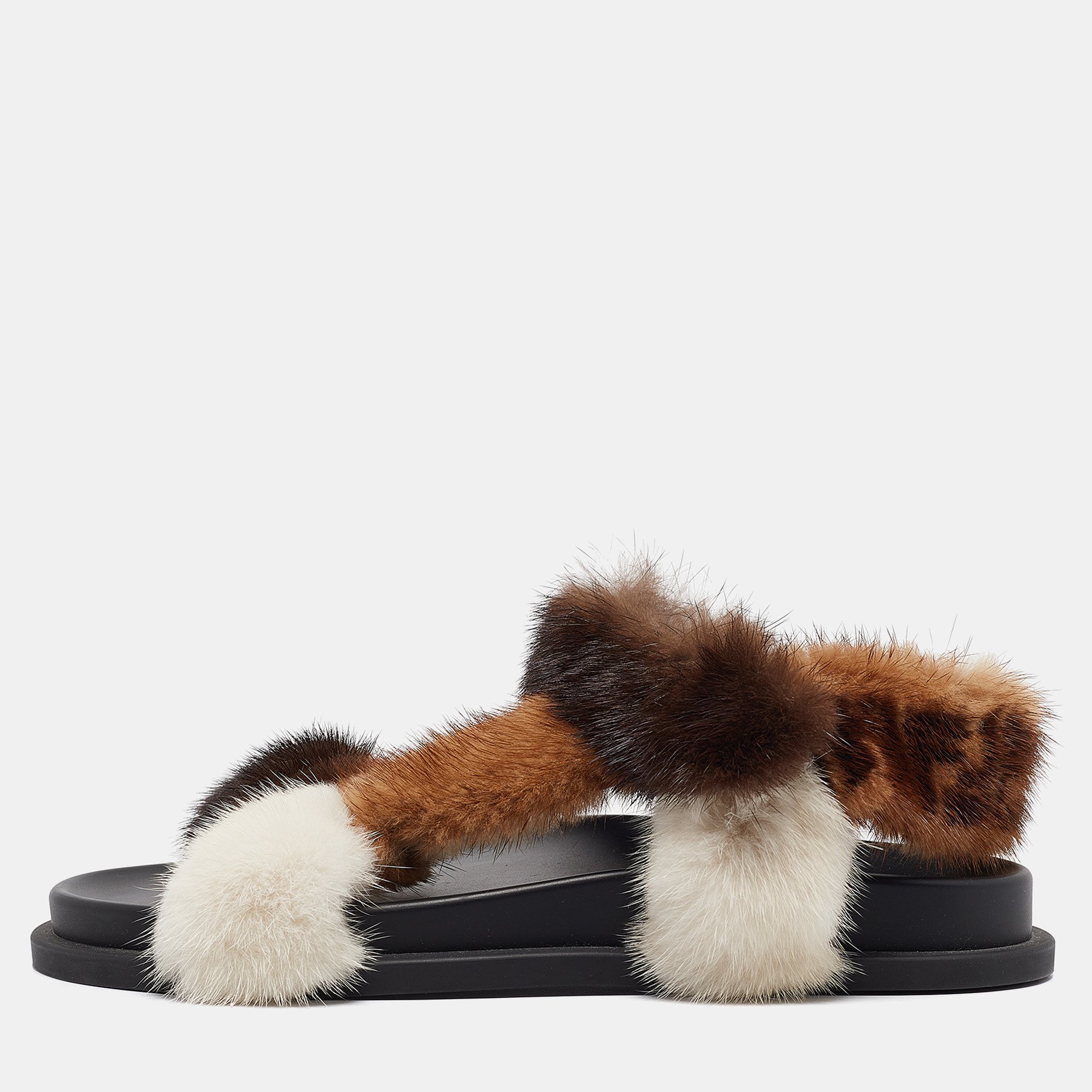 

Fendi Multicolor Mink Fur FF Feel Flat Sandals Size