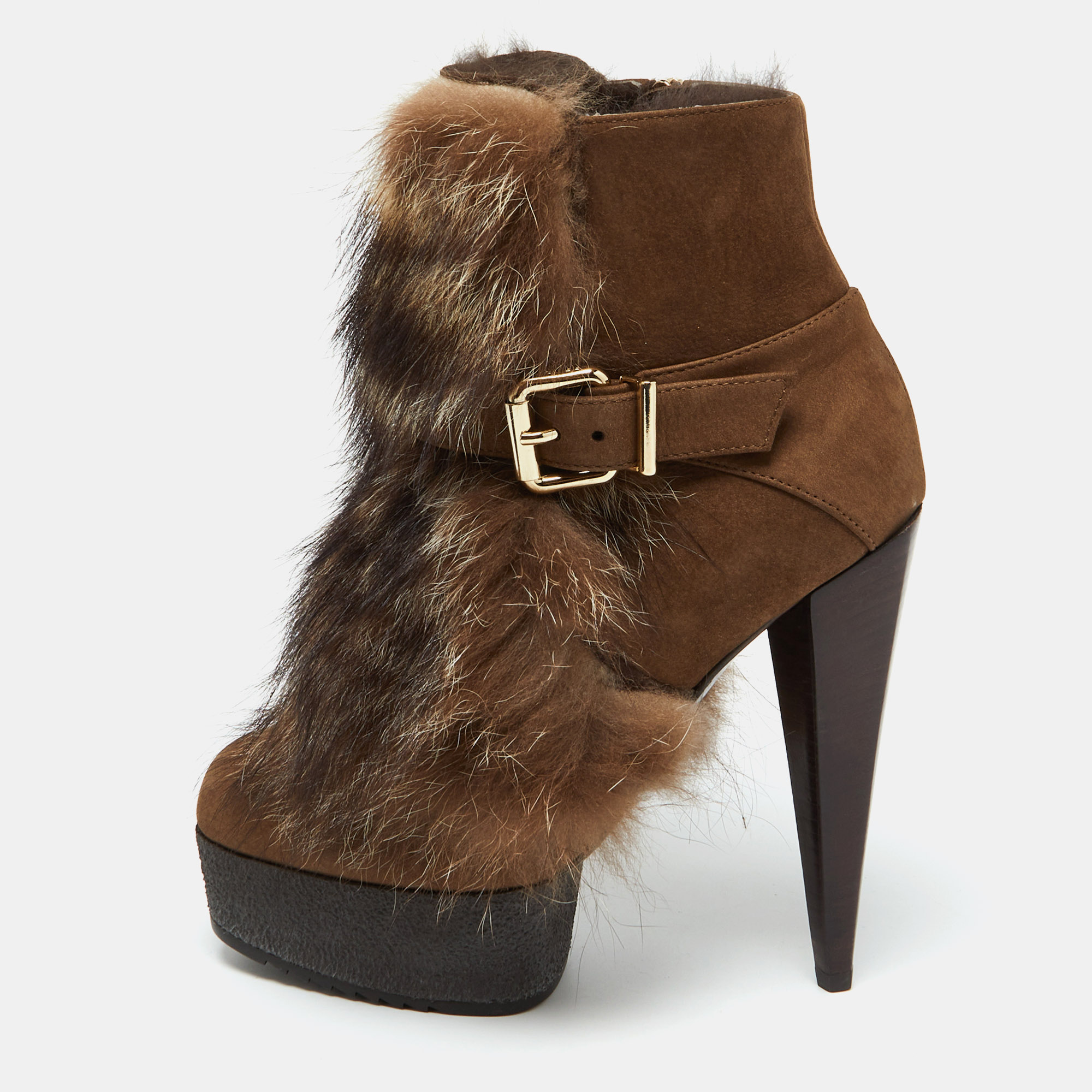 

Fendi Brown Nubuck Leather and Raccoon Fur Platform Ankle Boots Size