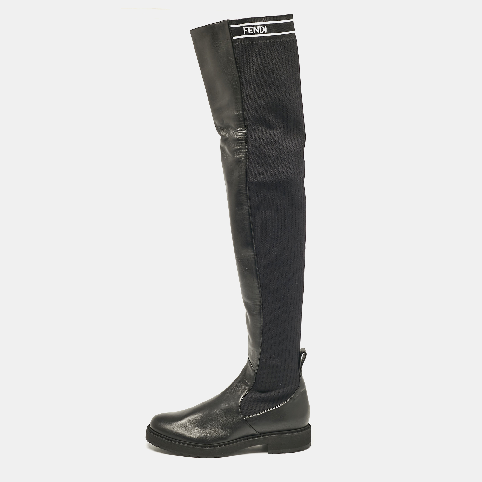 

Fendi Black Fabric and Leather Over The Knee Boots Size