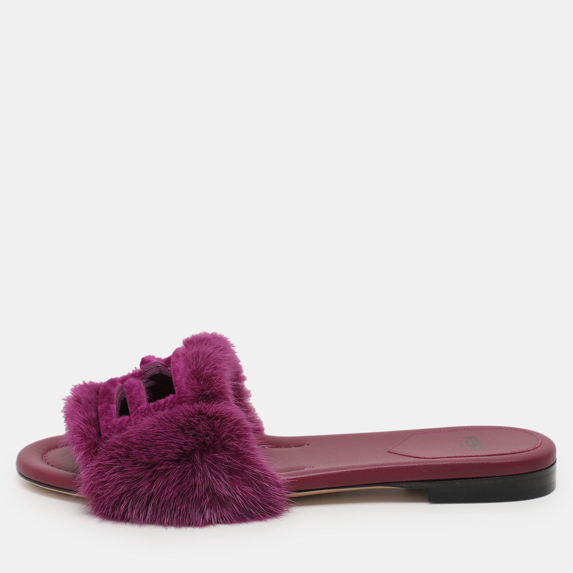 

Fendi Purple Mink Fur Baguette Slide Sandals Size 37