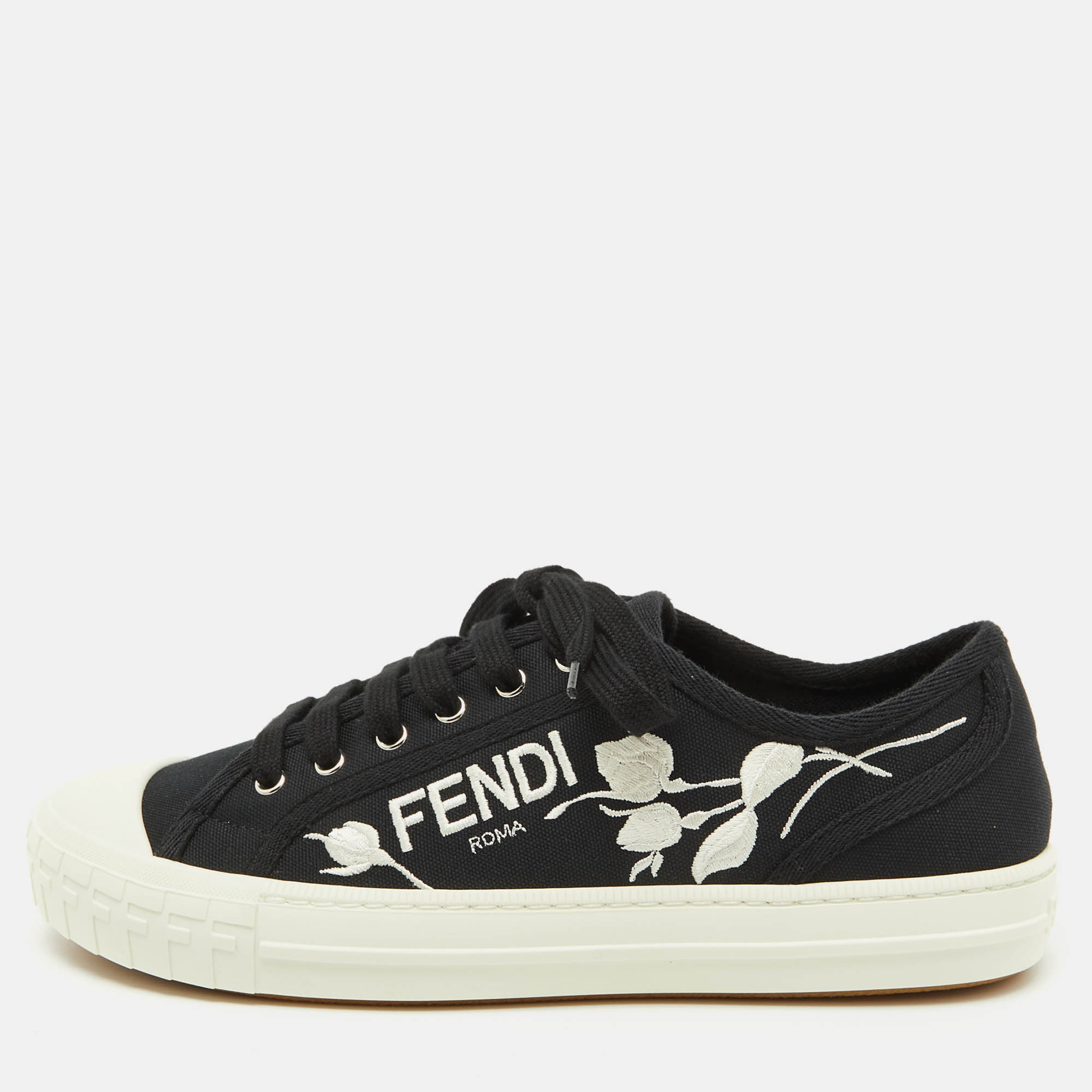 

Fendi Black Canvas Domino Lace Up Sneakers Size 40