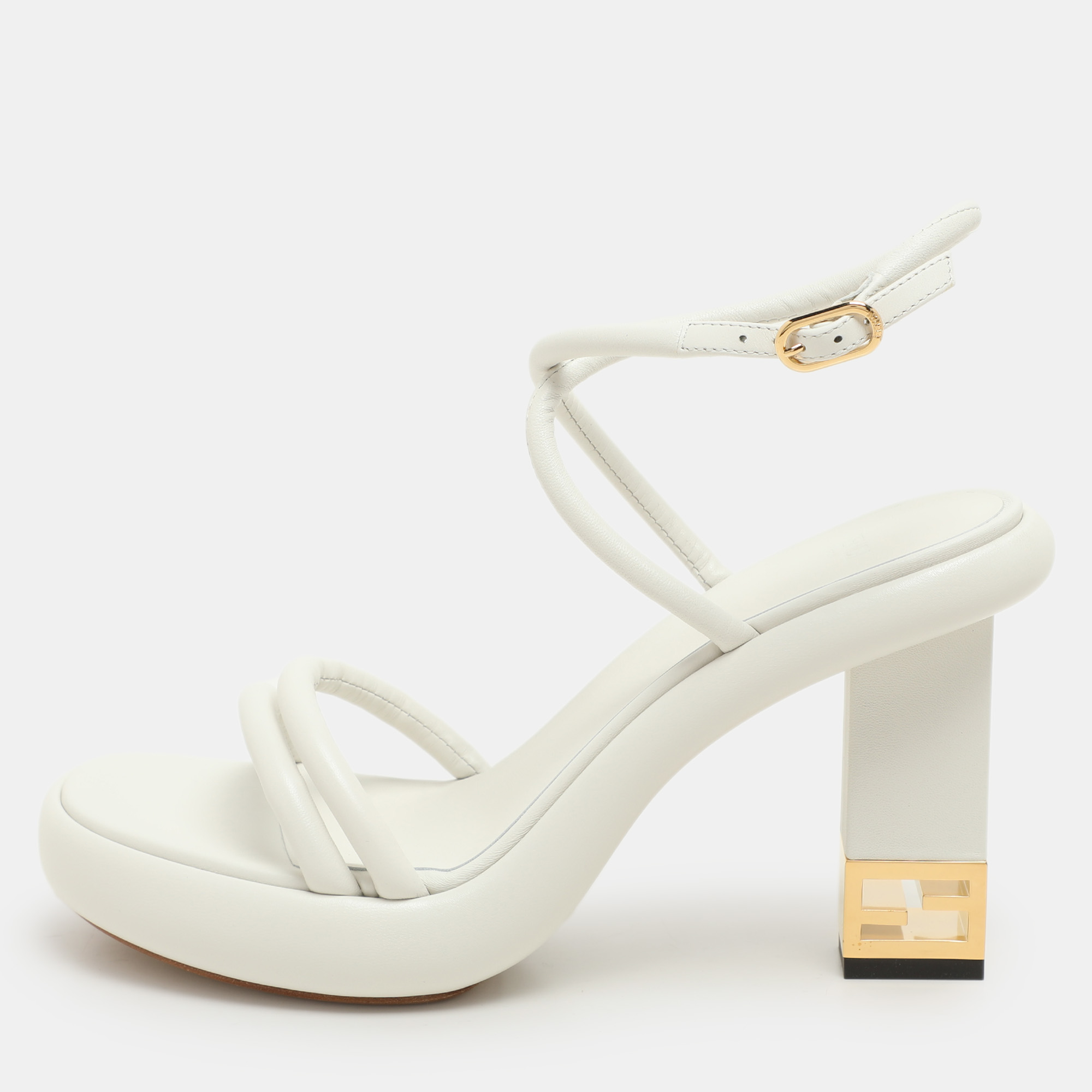 

Fendi White Leather Baguette Ankle Strap Sandals Size 40