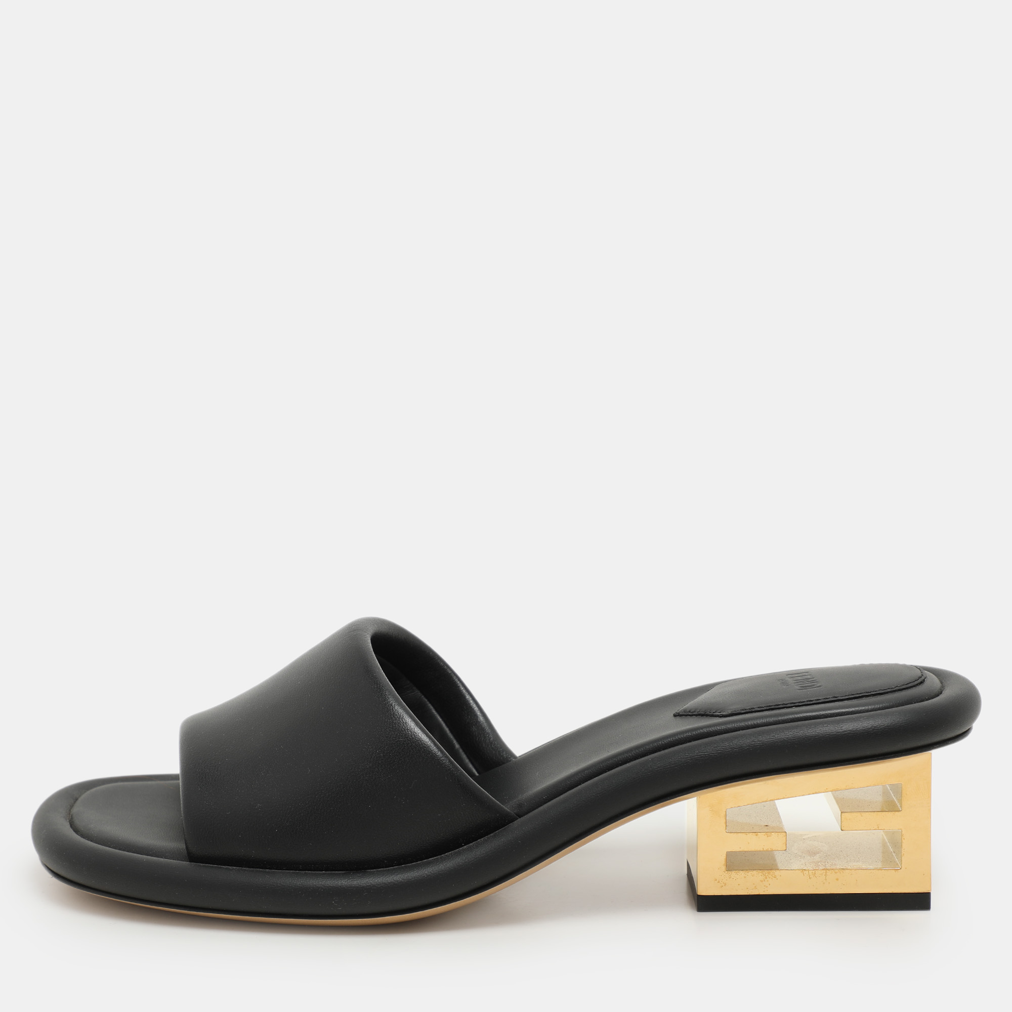 

Fendi Black Leather Baguette Slide Sandals Size 37