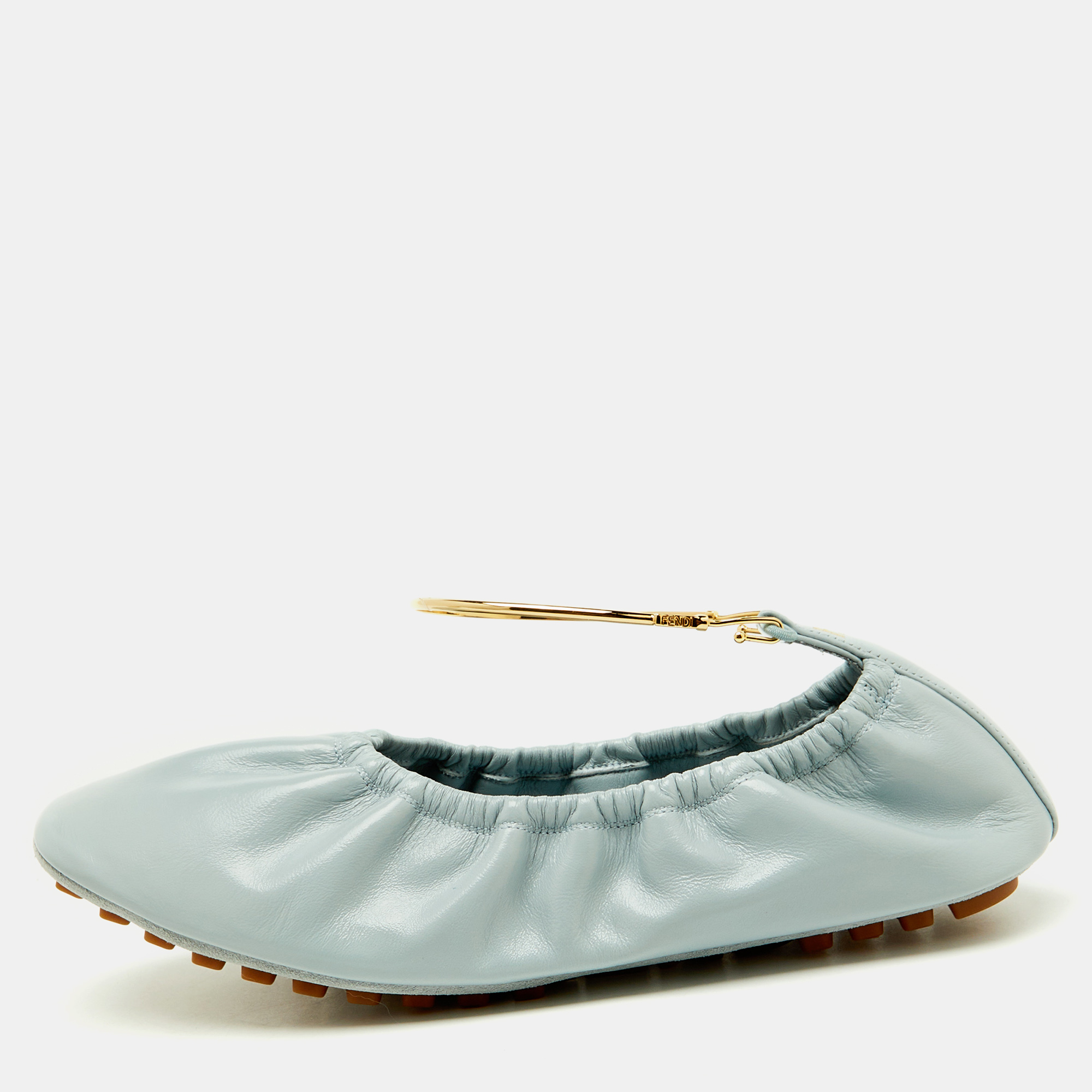 

Fendi Light Blue Leather Filo Ballet Flats Size