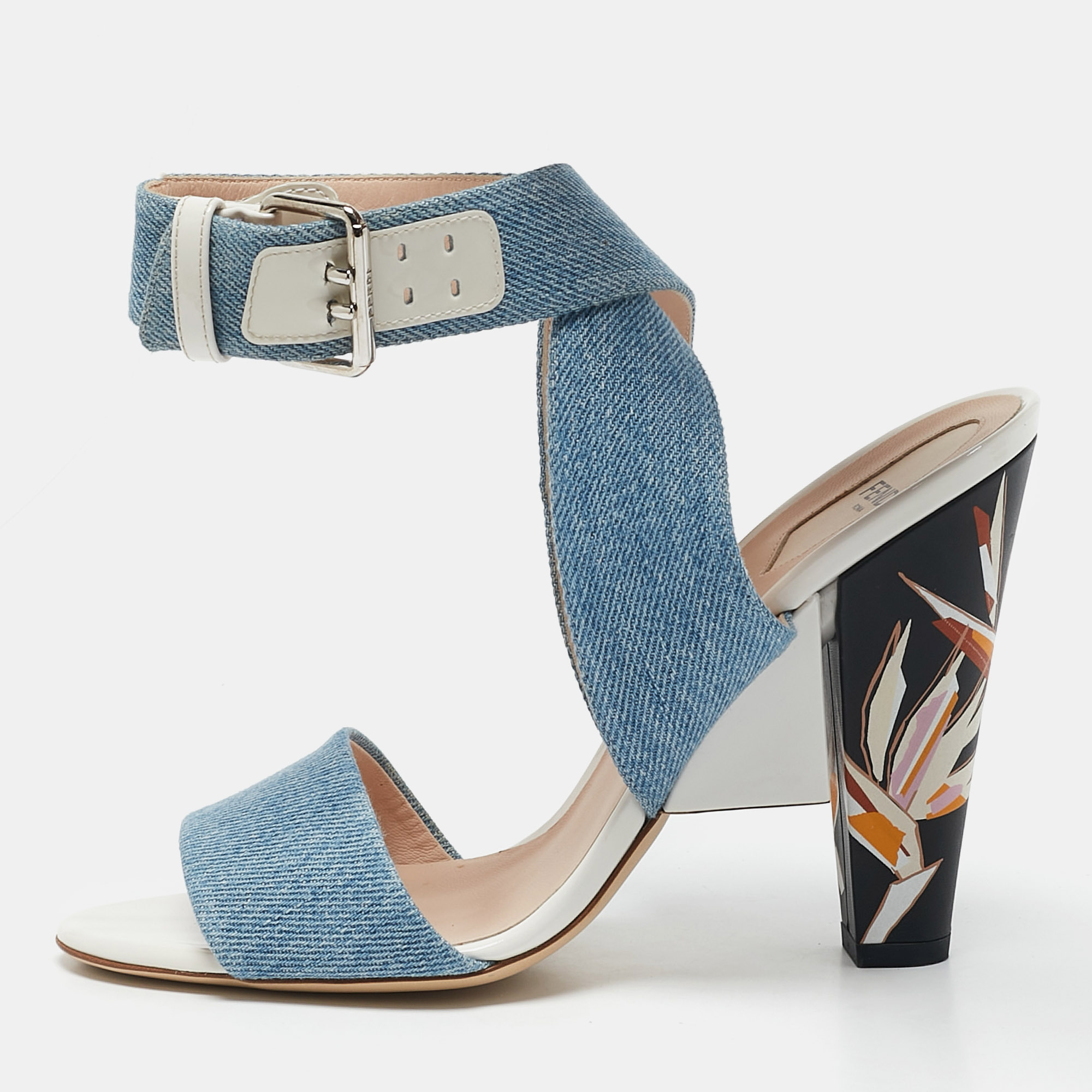 Pre-owned Fendi Blue Denim Ankle Strap Sandals Size 40