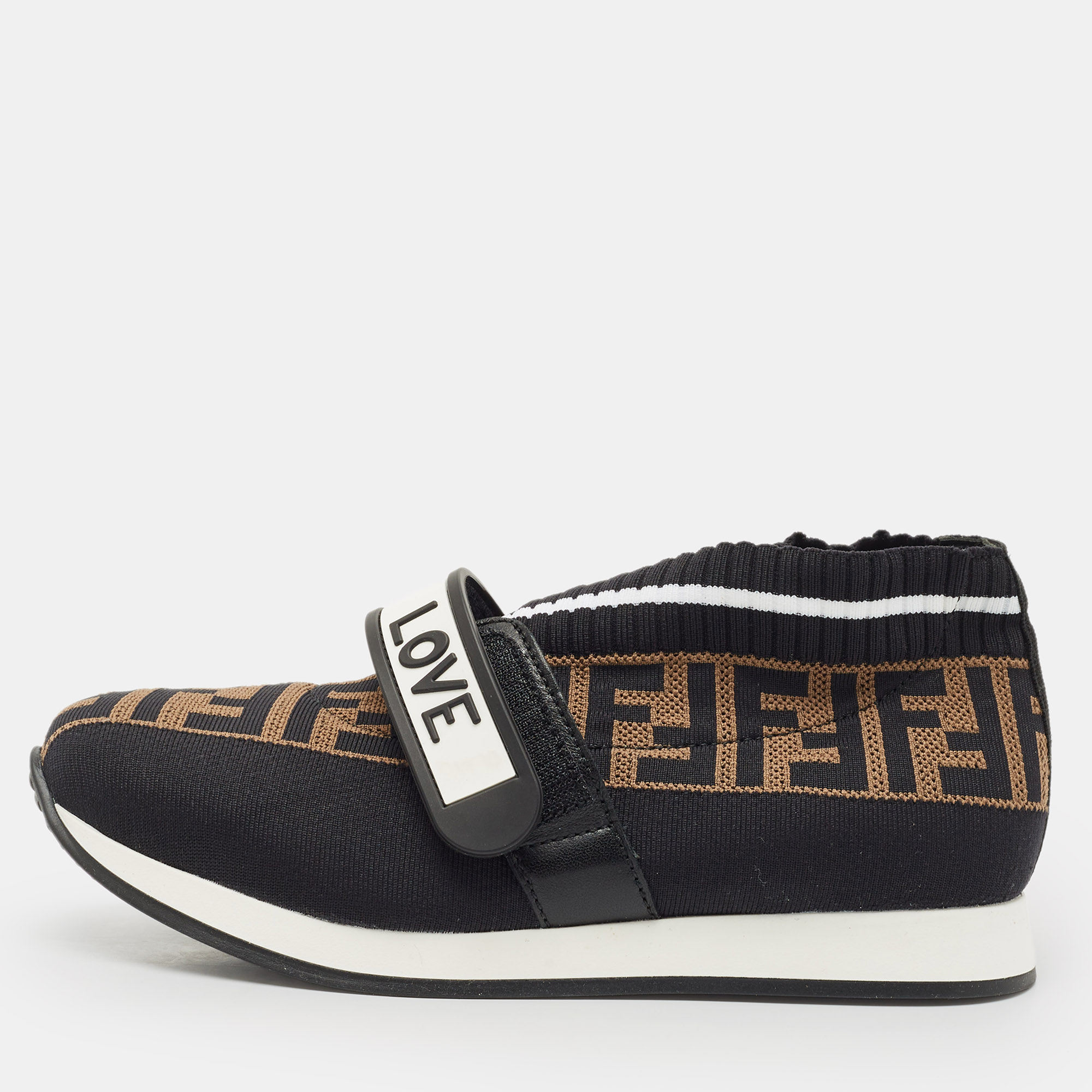 

Fendi Black/Brown Zucca Print Knit Fabric Rockoko Sneakers Size