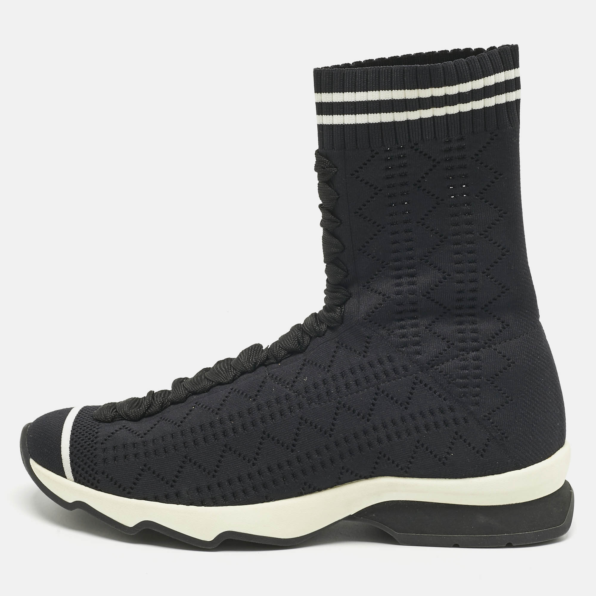 Pre-owned Fendi Navy Blue Knit Fabric Sock High Top Sneakers Size 37