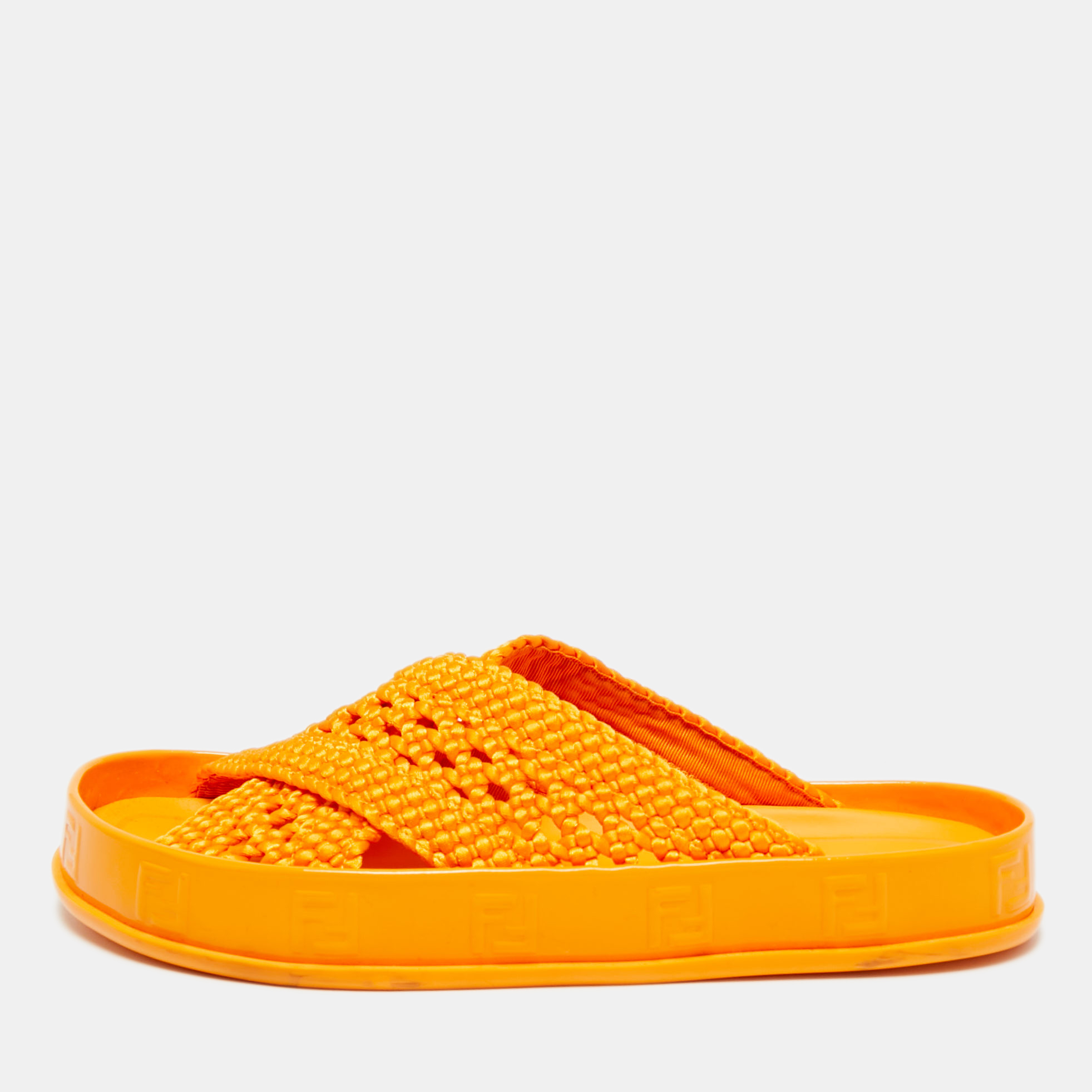 

Fendi Forever Orange Nylon and Patent Leather Flat Slide Size