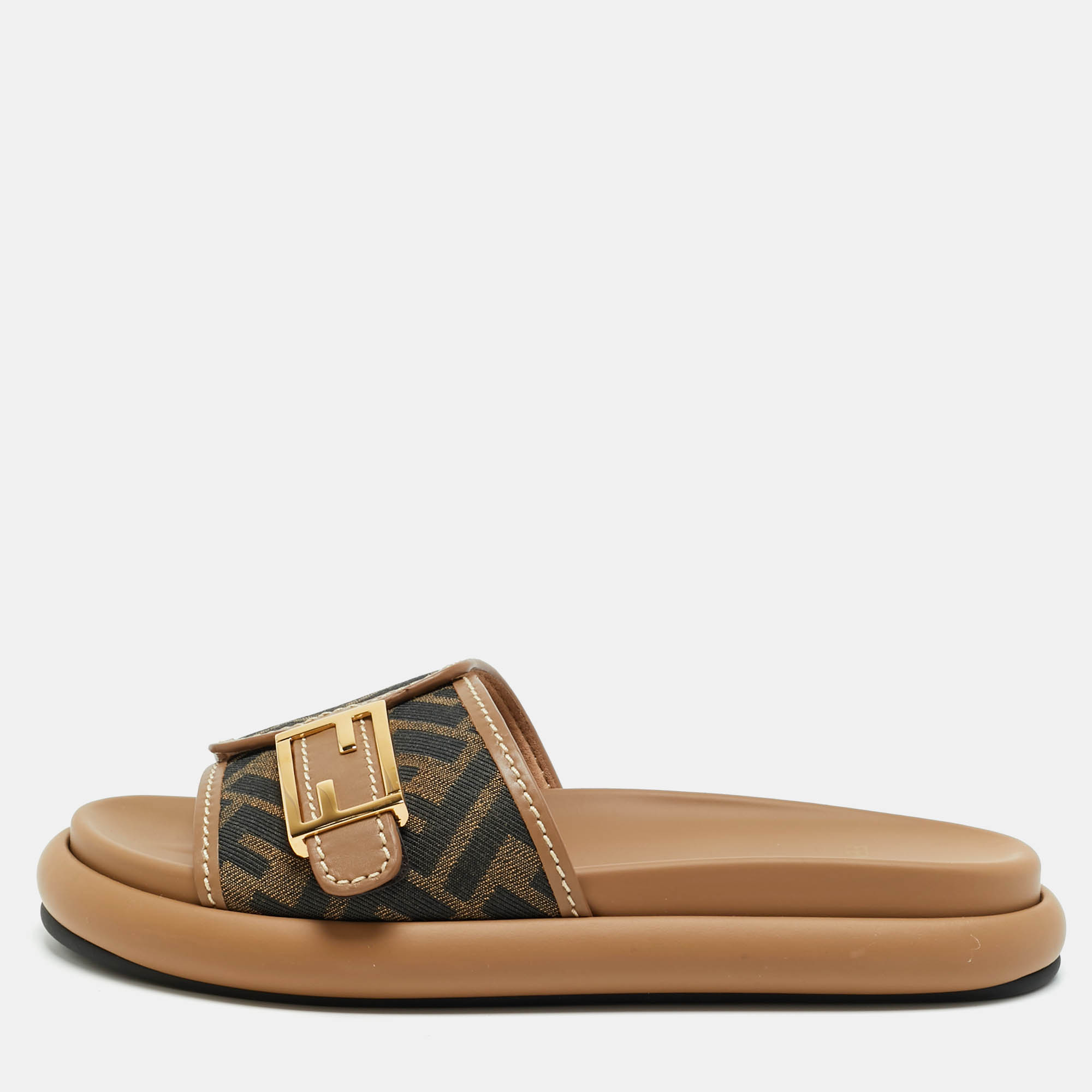 

Fendi Feel Size  Zucca Brown Canvas and Leather Flat Sandals