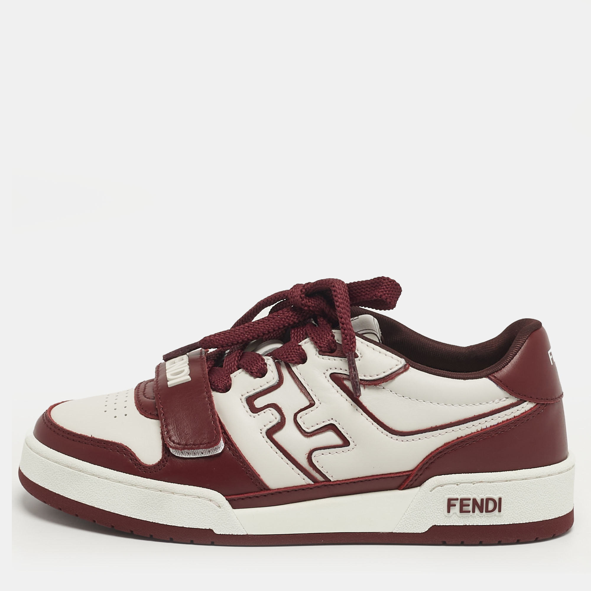Pre-owned Fendi Match Size 36 White/burgundy Leather Low Top Sneakers