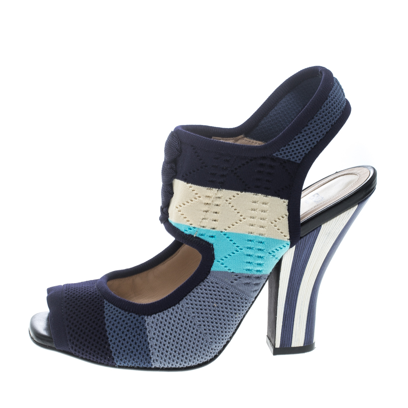 

Fendi Multicolor Knitted Mesh Fabric Ankle Strap Sandals Size