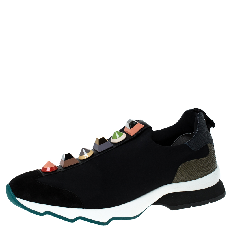 fendi black leather slip on sneakers