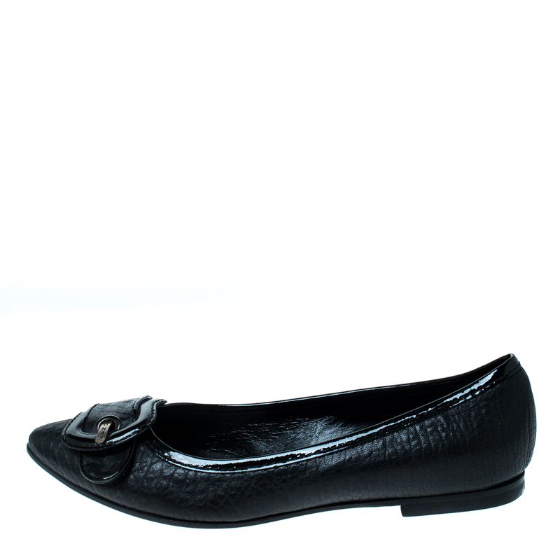 

Fendi Black Leather Buckle Pointed Toe Ballet Flats Size