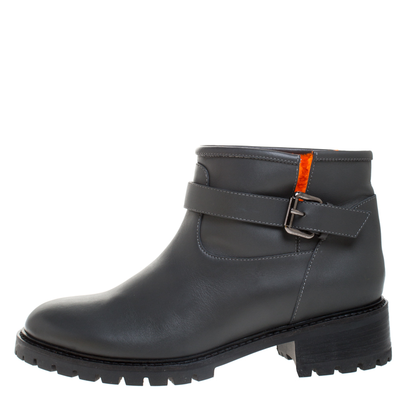 

Fendi Dark Grey Leather Cuff Ankle Boots Size