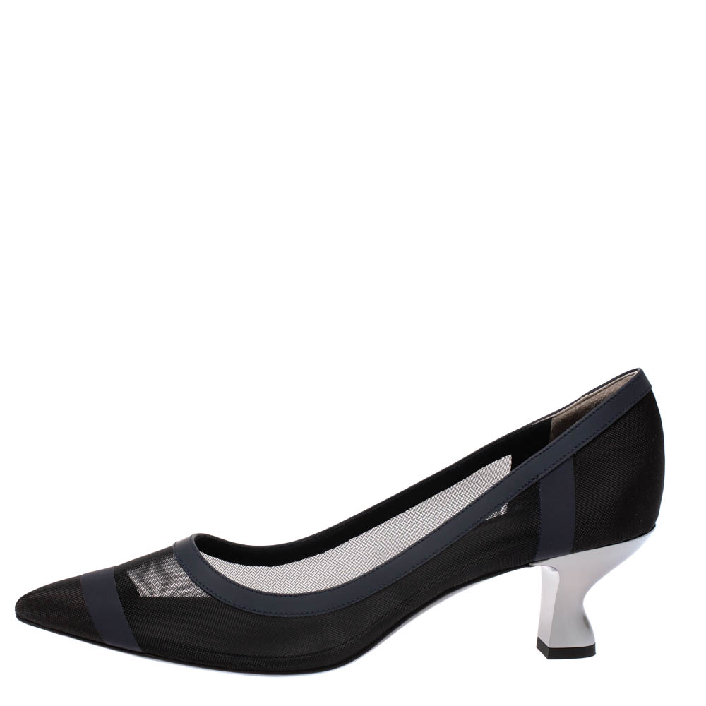 

Fendi Mesh And Leather Trim Calibri Pointed Toe Pumps Size, Blue