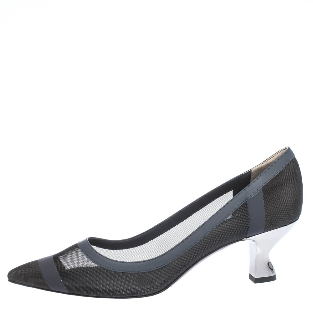 

Fendi Black/Grey Mesh And Leather Colibri Pointed Toe Pumps Size