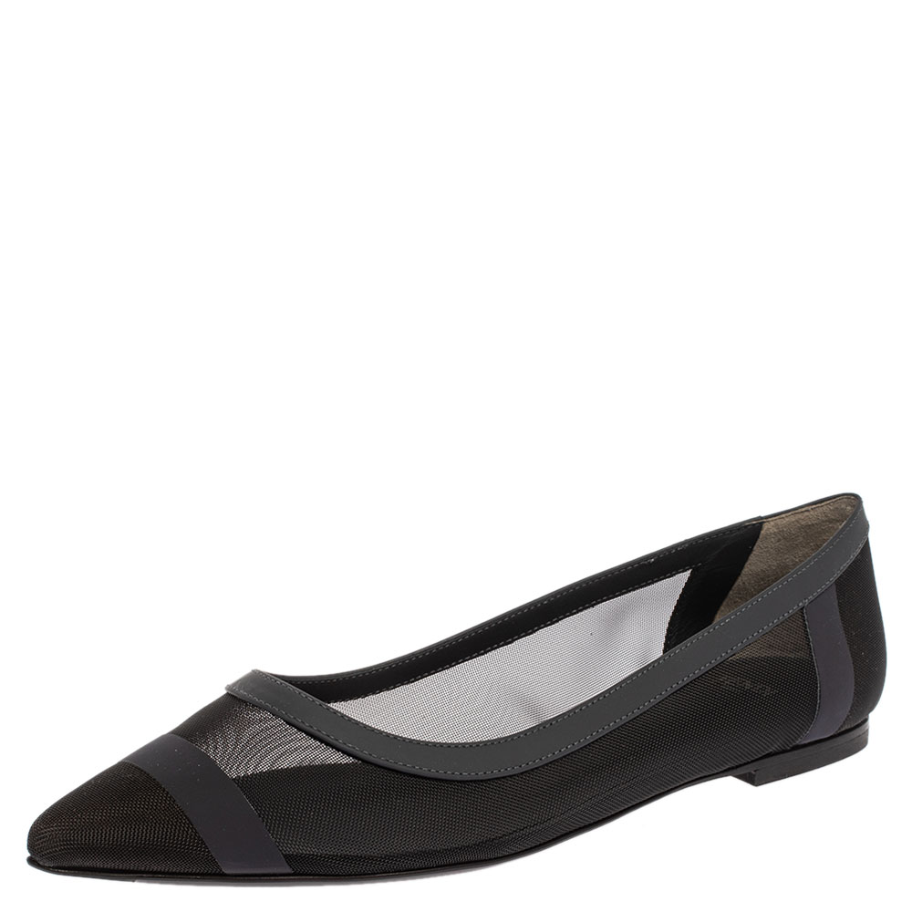 

Fendi Black Mesh And Blue Leather Trim Pointed-Toe Flats Size