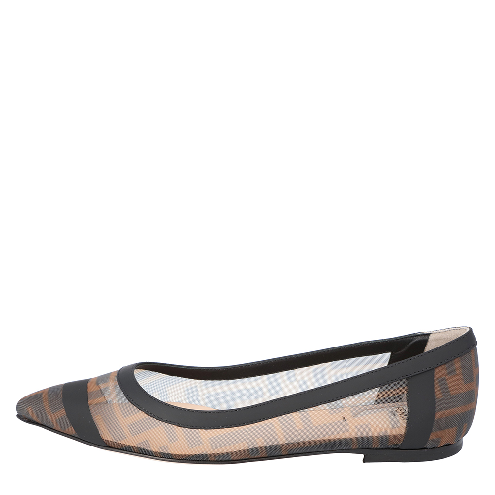 

Fendi Brown Colibri Leather-Trimmed Logo-Print Mesh Flat Size