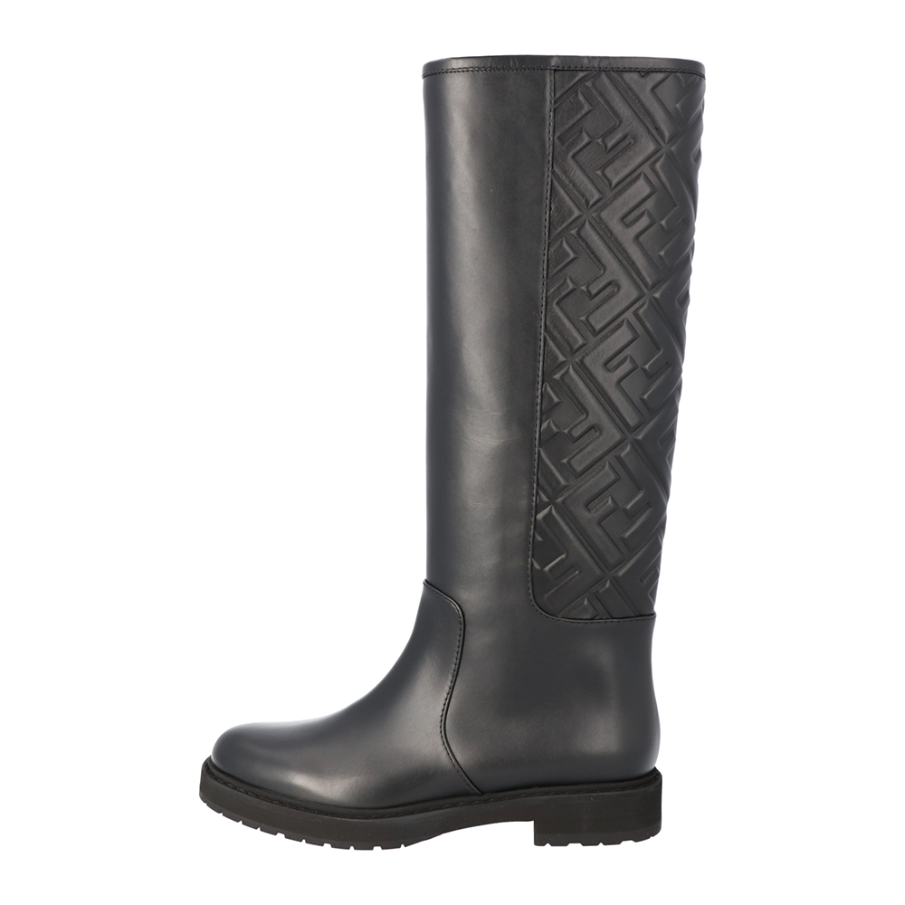 

Fendi Black Logo Leather Knee-High Boots Size