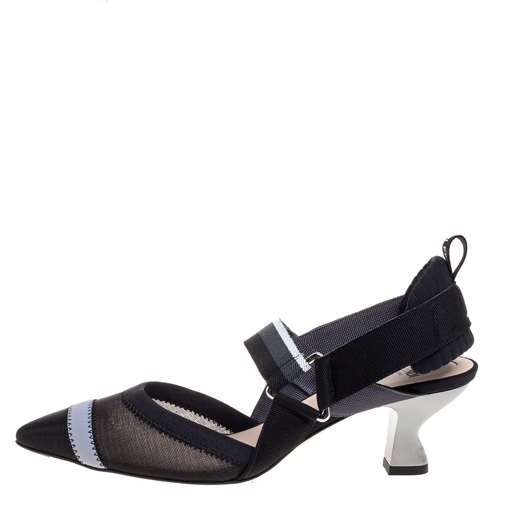 

Fendi Black Mesh And Fabric Colibri Slingback Pointed Toe Sandals Size