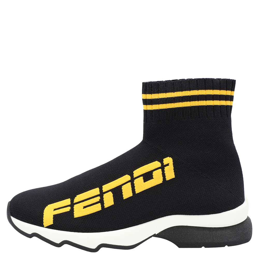 

Fendi Black Cotton Knit And Leather Logo Sock Sneakers Size EU