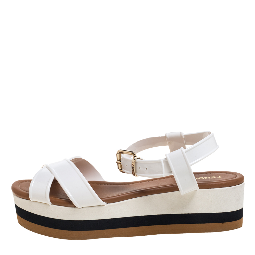 

Fendi White Patent Leather Platform Crisscross Sandals Size