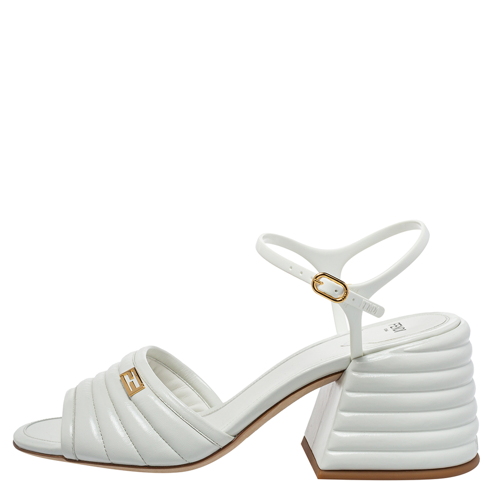 

Fendi White Leather Logo Embellished Sandals Size