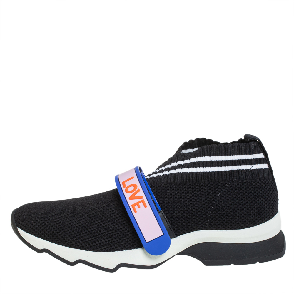 

Fendi Black Knit Fabric Rockoko Low Top Sneakers Size