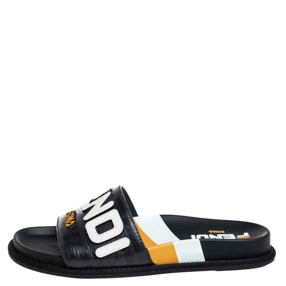 

Fendi Black Leather Mania Motif Slide Size