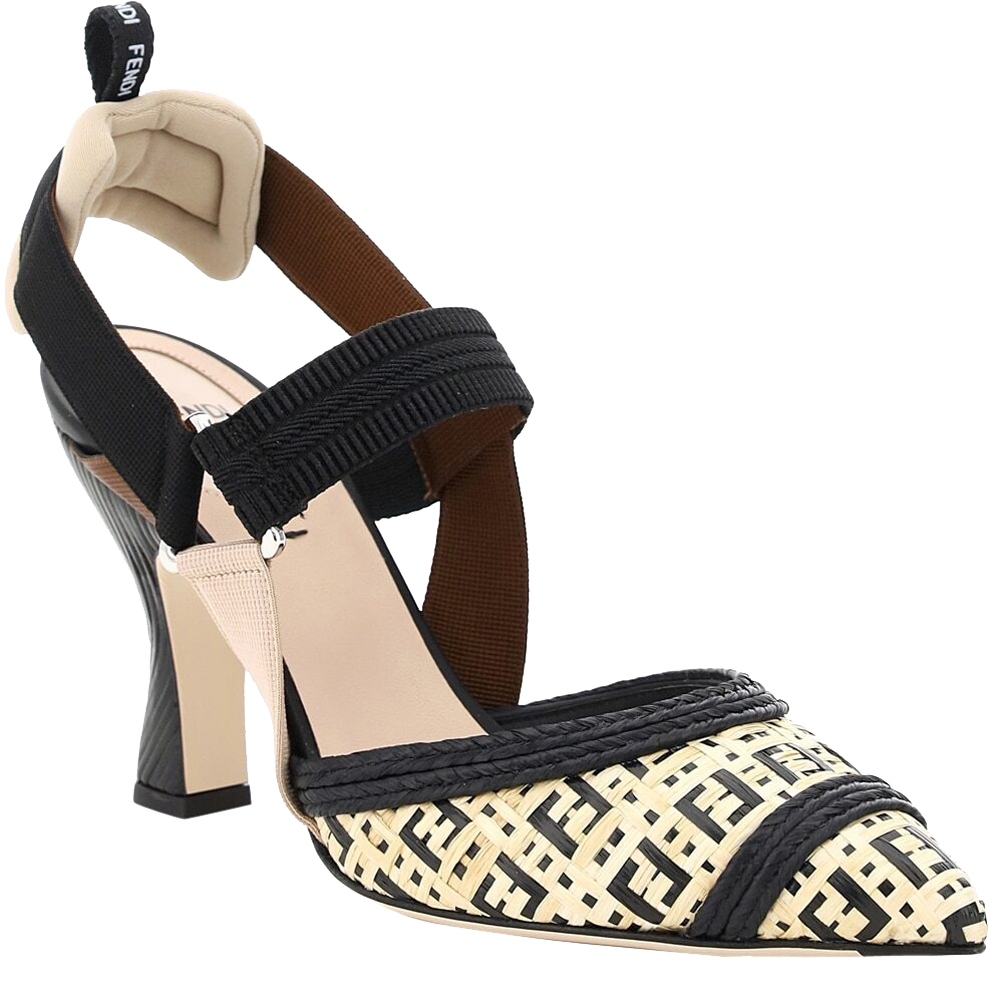 

Fendi Beige Raffia Colibri Slingback Pumps Size IT