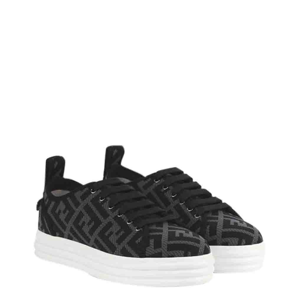 

Fendi Black/Grey Logo-print Rise Flatform Sneakers Size EU