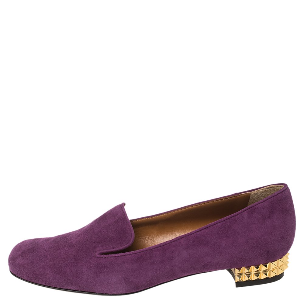 

Fendi Purple Suede Studded Heel Smoking Slippers Size