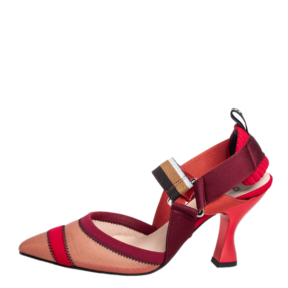 

Fendi Multicolor Mesh And Fabric Colibri Slingback Sandals Size