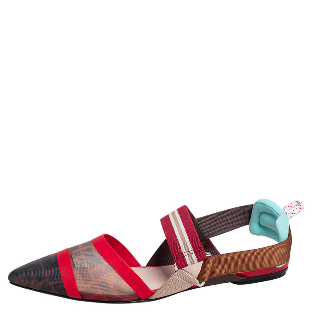

Fendi Multicolor Zucca Mesh Colibri Slingback Flat Sandals Size