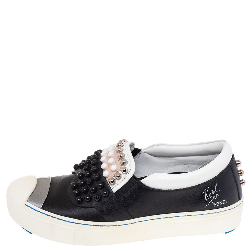 

Fendi Multicolor Leather Karlito Studded Low Top Sneakers Size