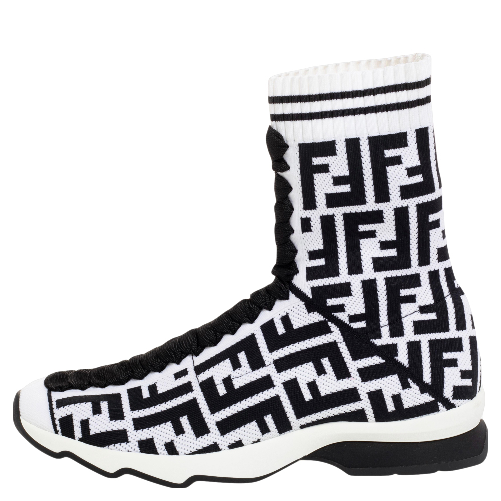

Fendi Black/White Knit Fabric Logo Sock Sneakers Size