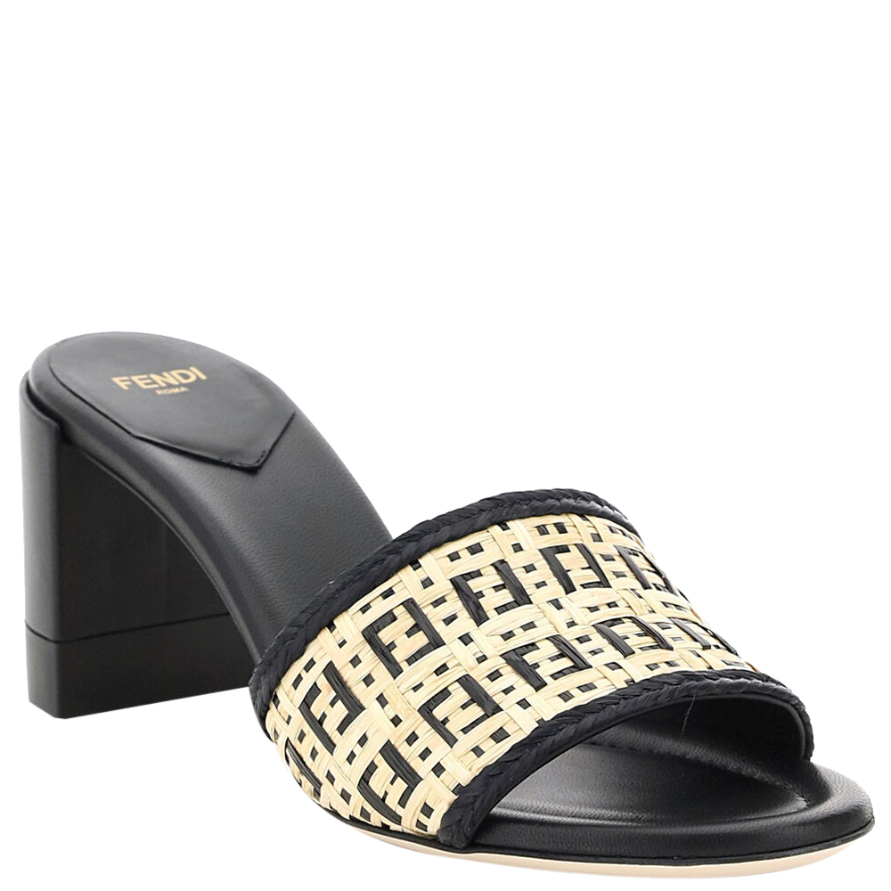 

Fendi Black FF Interlace Raffia Mules Size IT