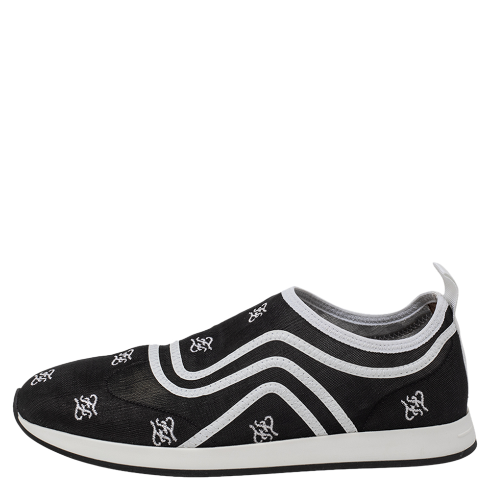 

Fendi Black/White Mesh And Leather Freedom Logo Embroidered Slip On Sneakers Size